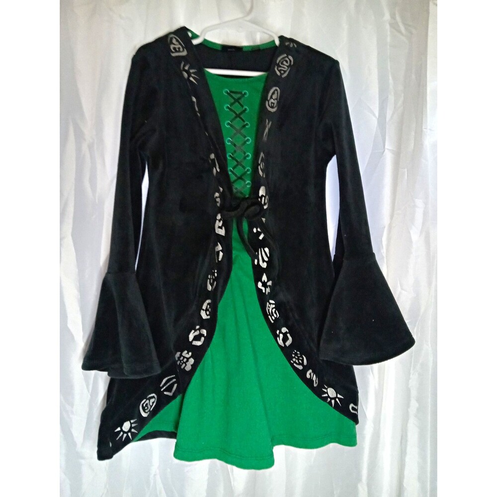 Disney Hocus Pocus Halloween Costume Dress Black/Green Lace-Up S/M Stretch